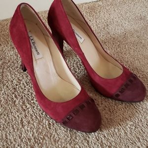 Lk Bennett red burgundy suede color block heel